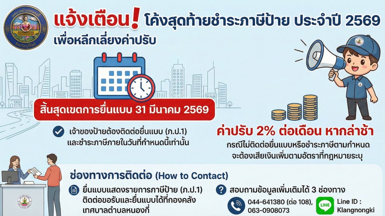 แจ้งเตือนโค้งสุดท้าย! ชำระภาษีป้าย ประจำปี 2569