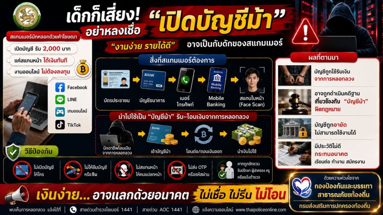 เทศบาลตำบลหนองกี่ เตือนภัยออนไลน์! รู้ทัน 4 กลโกงมิจฉาชีพ ก่อนตกเป็นเหยื่อ